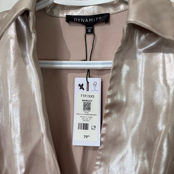 Dynamite NWT Metallic Satin Wrap Dress - Size XXS - NWT - Picture 2 of 5